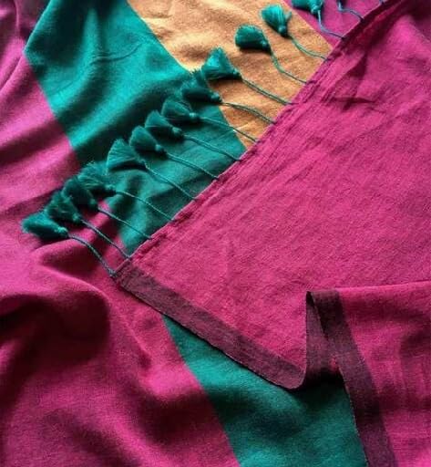 Women's Designer Striped Indian Handloom Ethnic Cotton Saree With Tassels Unstitched Blouse Piece (Pink)