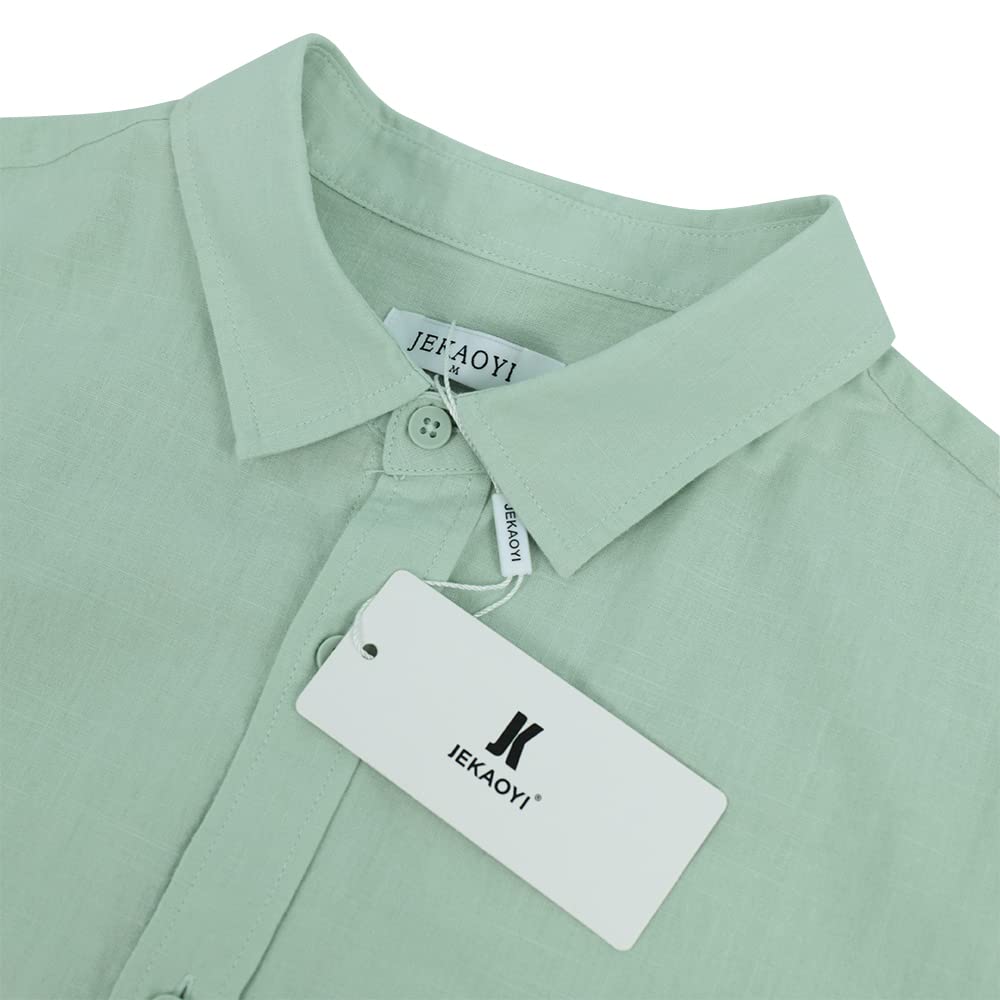 Mens Casual Long Sleeve Cotton Linen Shirts Buttons Down Solid Plain Roll-Up Sleeve Summer Beach Shirts