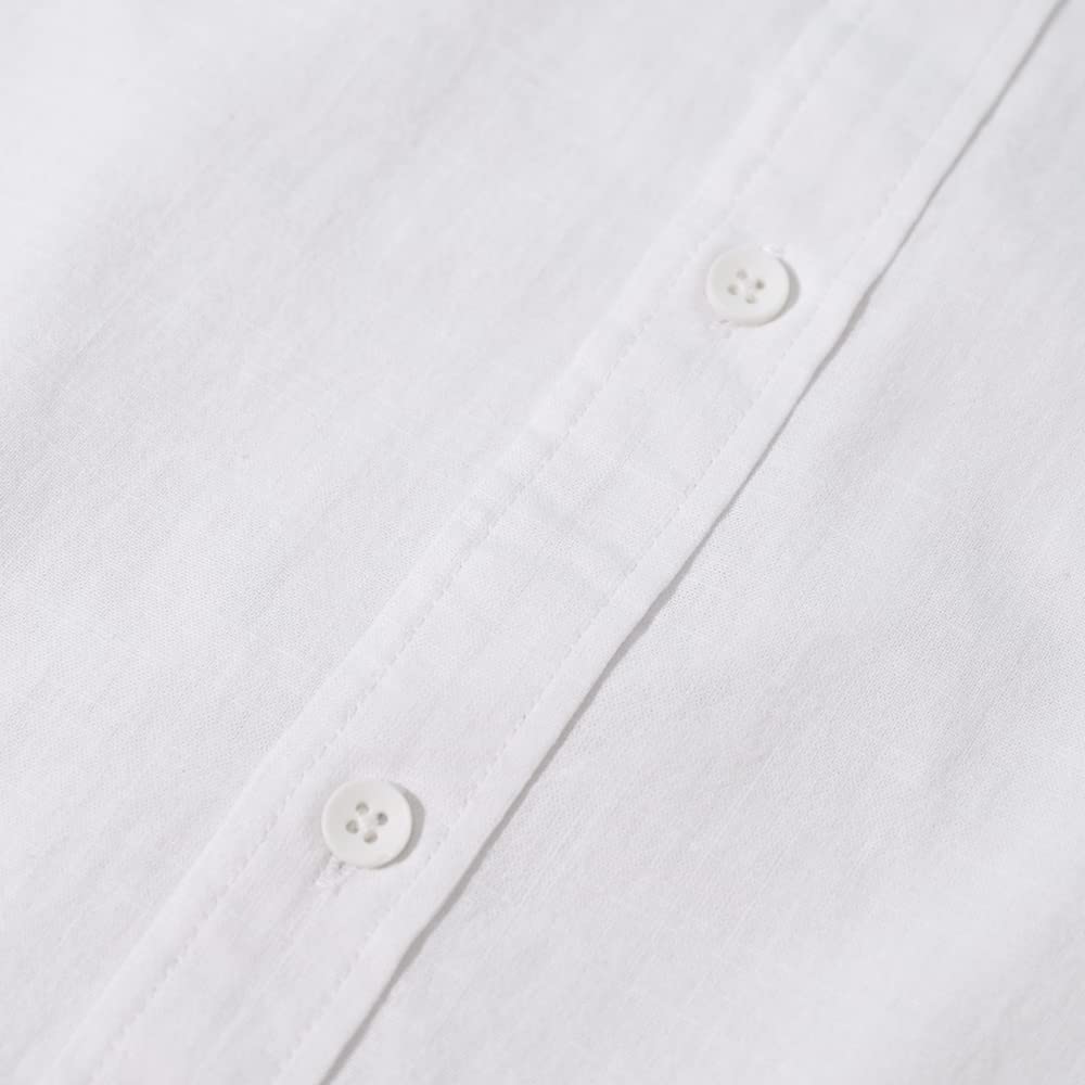 Mens Casual Long Sleeve Cotton Linen Shirts Buttons Down Solid Plain Roll-Up Sleeve Summer Beach Shirts