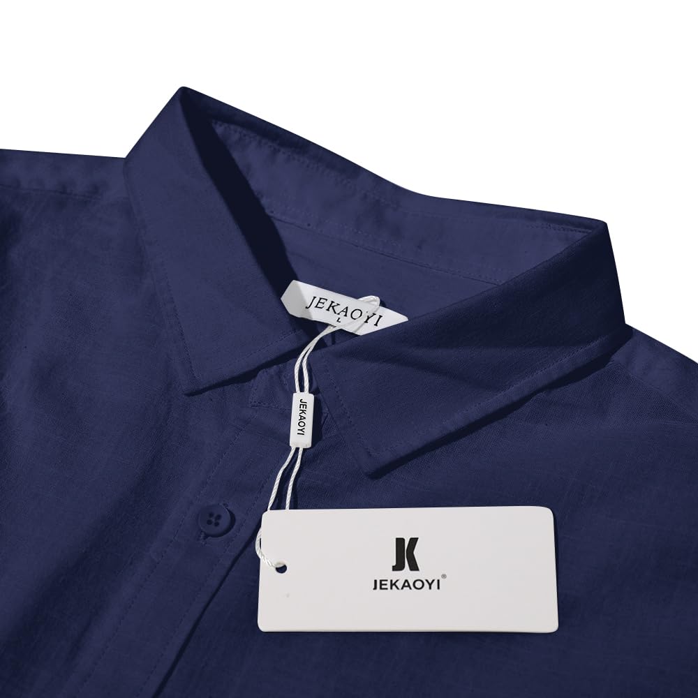 Mens Casual Long Sleeve Cotton Linen Shirts Buttons Down Solid Plain Roll-Up Sleeve Summer Beach Shirts