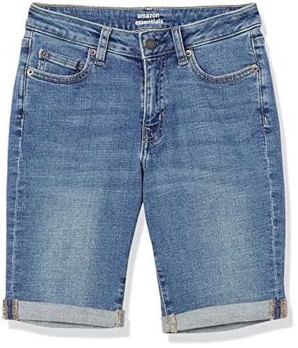 Amazon Essentials Women's Mid-Rise Slim fit Denim Bermuda Shorts with Pockets, Medium Wash, Size 16