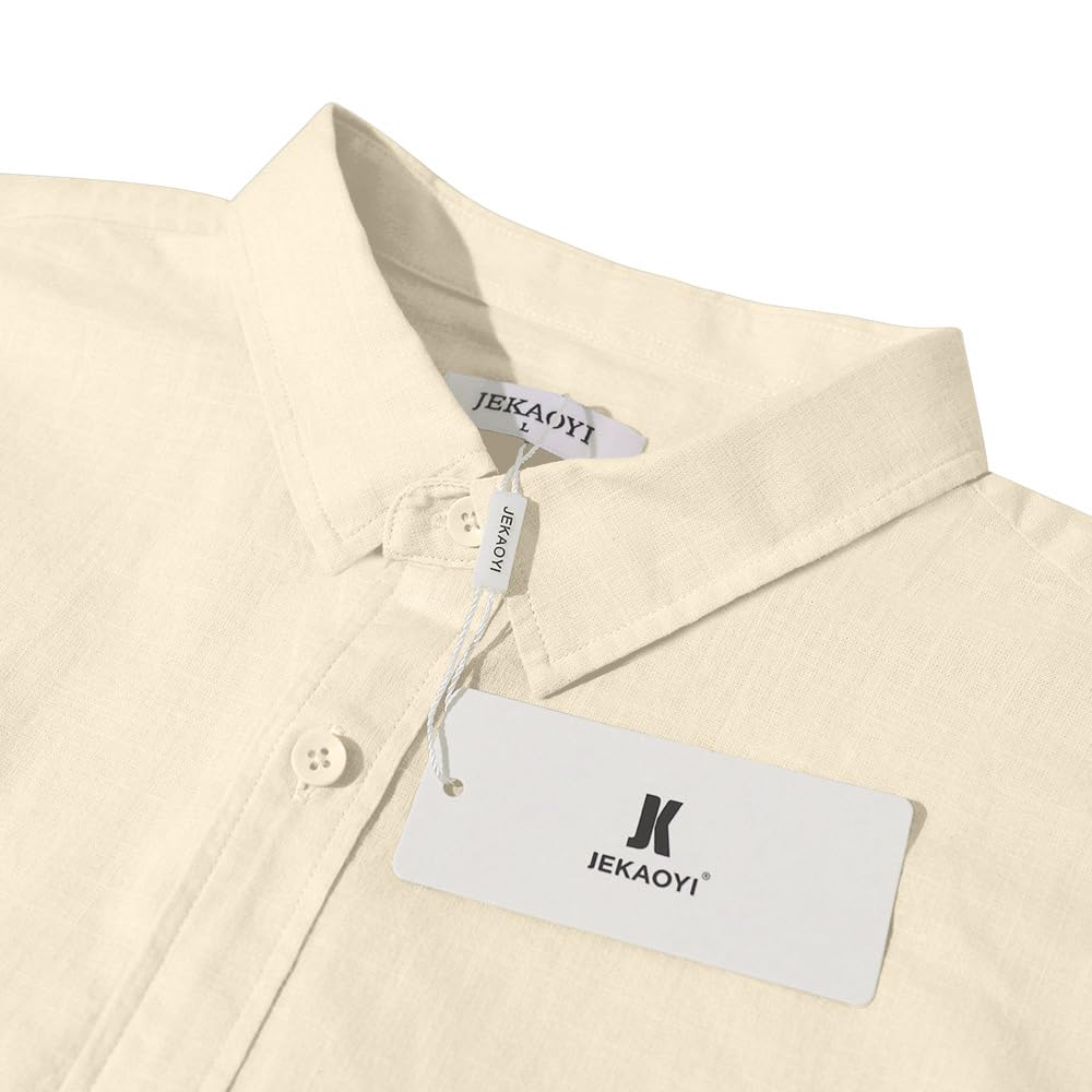 Mens Casual Long Sleeve Cotton Linen Shirts Buttons Down Solid Plain Roll-Up Sleeve Summer Beach Shirts