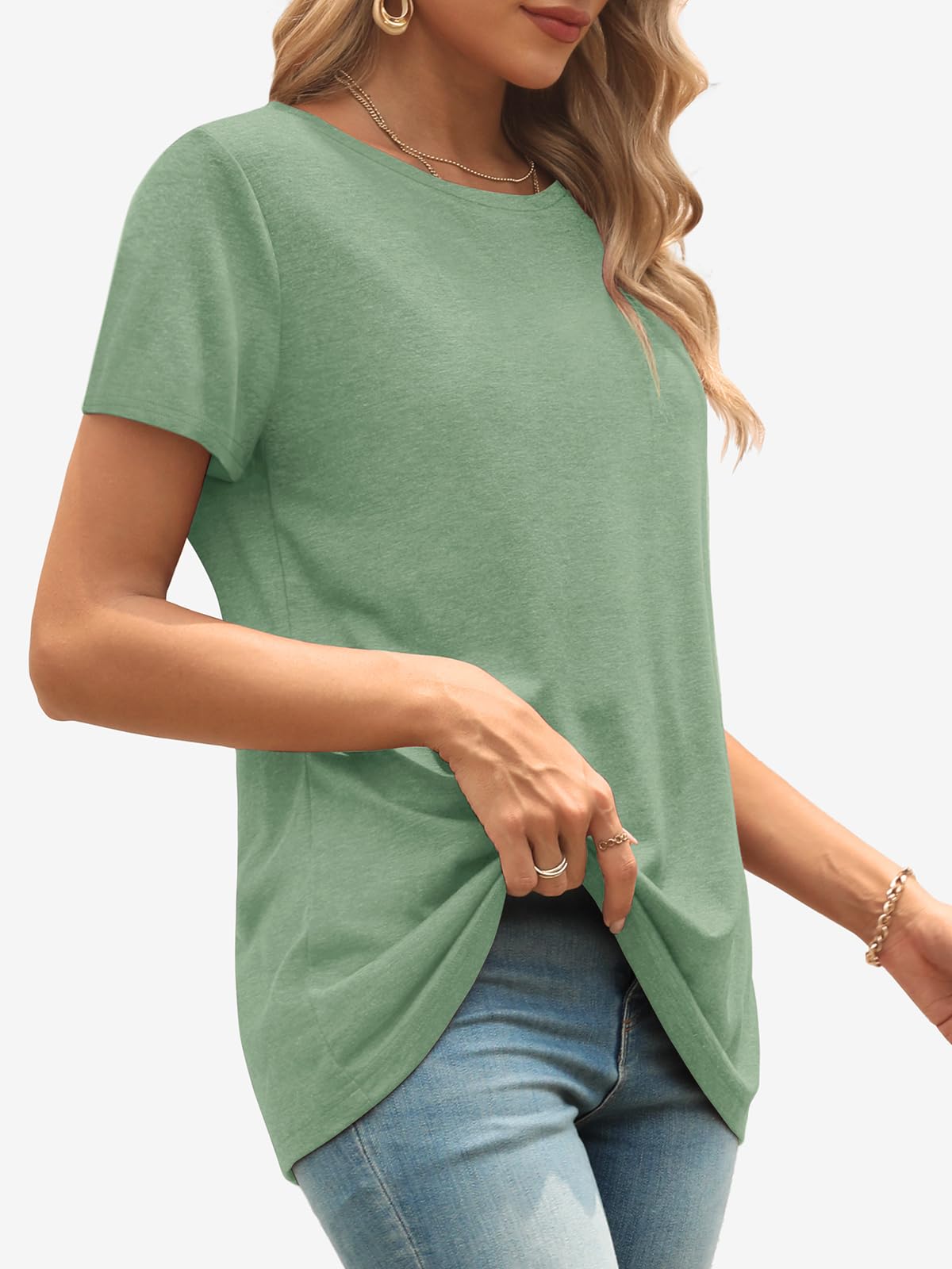 ATHMILE T Shirts for Women Loose Fit Round Neck Summer Tops Dark Green Graphic Tees Women Beach Fashion