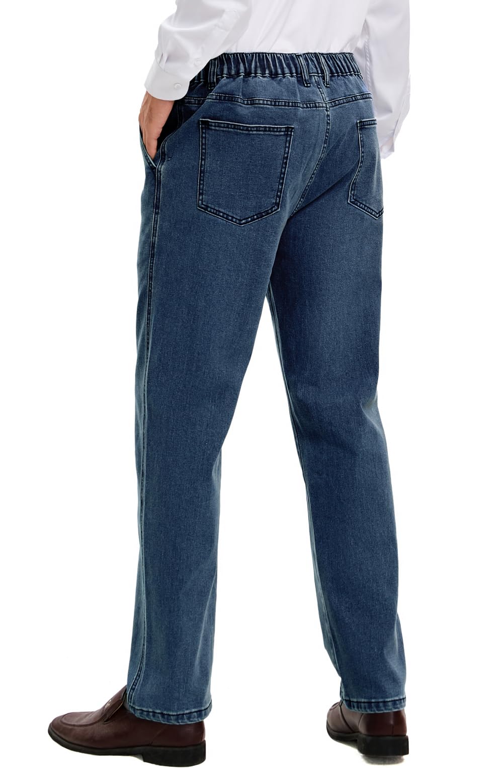 voeeron Mens Elastic Waist Jeans Relaxed Fit Elastic Waist Jeans for Men with Zipper and Button 38x28 Vintage Blue