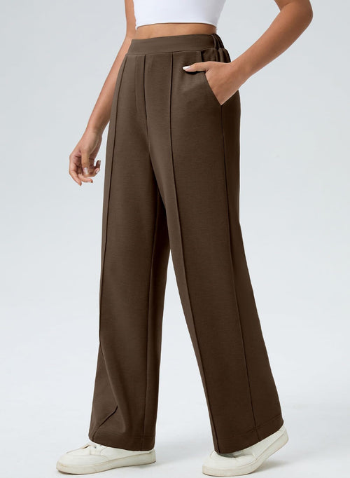 Aleumdr Women's Wide Leg Sweatpants with Pockets Casual High Elastic Waist with Drawstring Loose Baggy Athletic Workout Comfy Flowy Lounge Flecce Lined Workout Pants for 2025 Fall Brown XX-Large