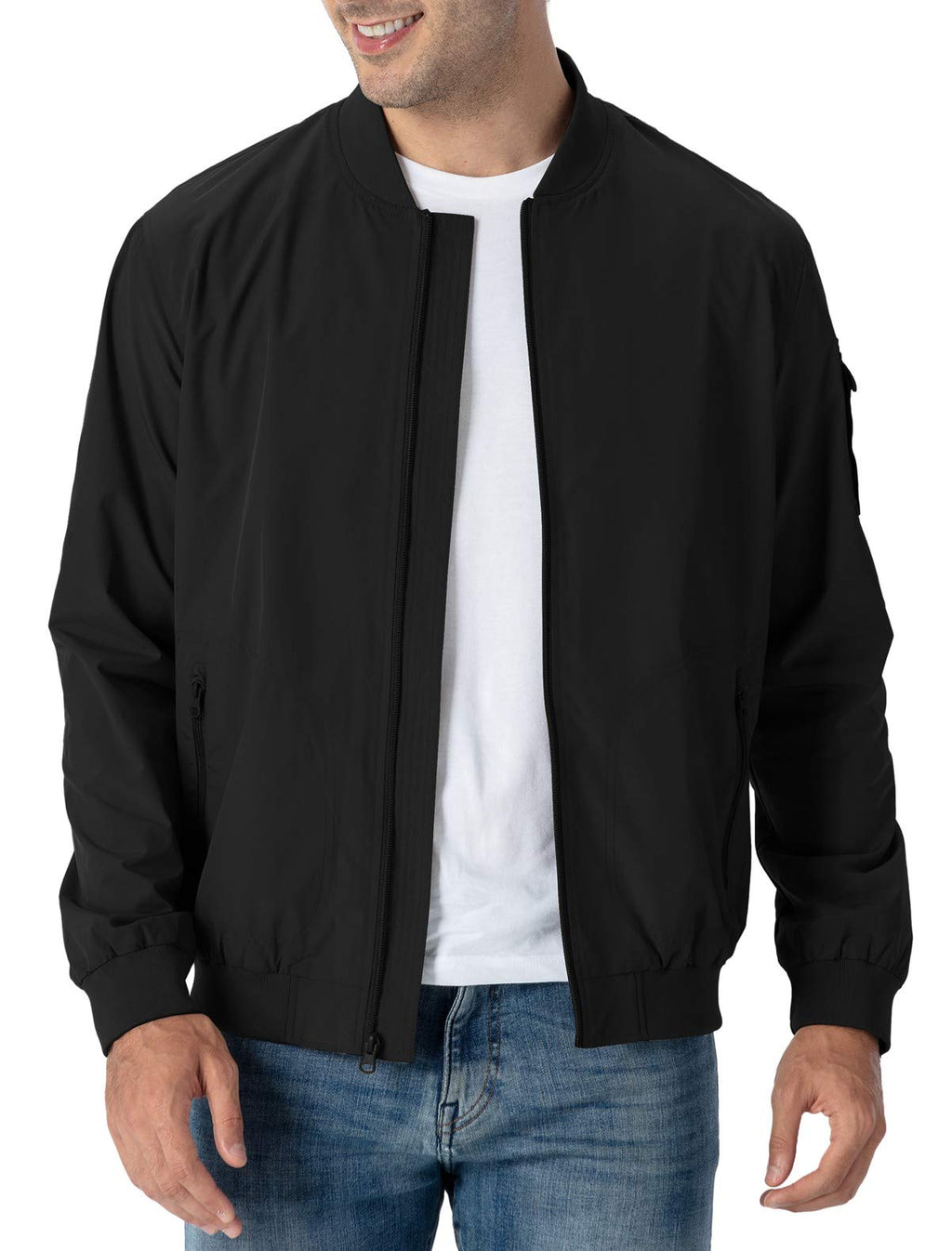 Rdruko Men's Windbreaker Lightweight Bomber Jacket Causal Fashion Light Jacket(Black, US L)