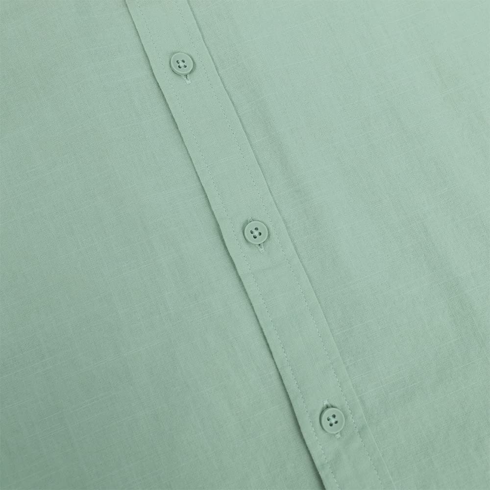 Mens Casual Long Sleeve Cotton Linen Shirts Buttons Down Solid Plain Roll-Up Sleeve Summer Beach Shirts