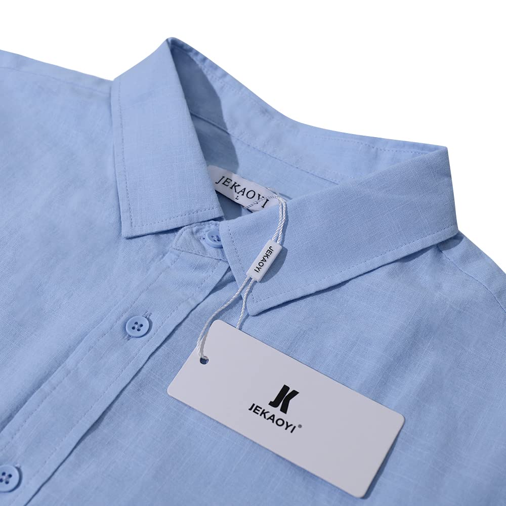 Mens Casual Long Sleeve Cotton Linen Shirts Buttons Down Solid Plain Roll-Up Sleeve Summer Beach Shirts