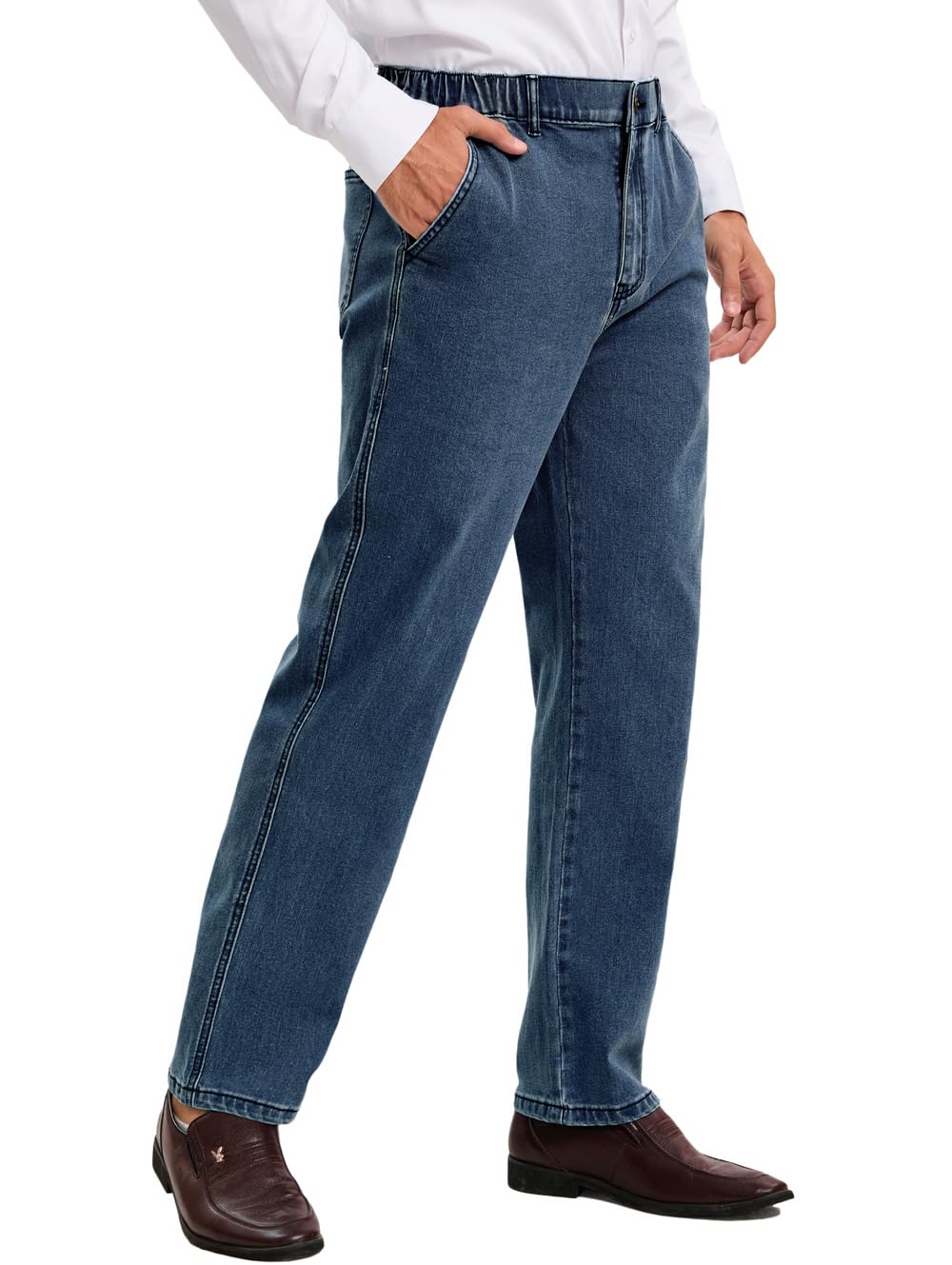 voeeron Mens Elastic Waist Jeans Relaxed Fit Elastic Waist Jeans for Men with Zipper and Button 38x28 Vintage Blue