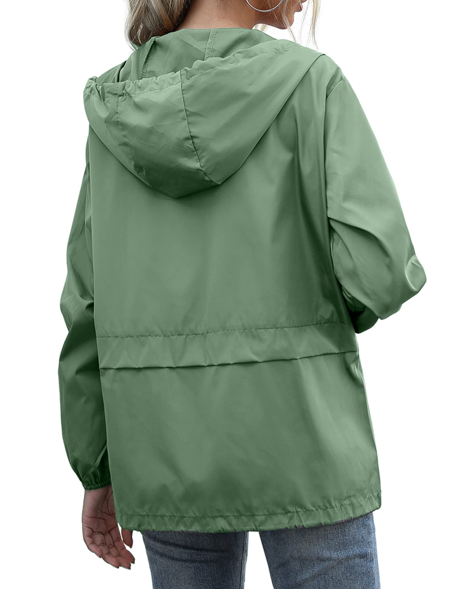 JMinger Women's Raincoats Waterproof Casual Lightweight Windbreaker with Hood for Outdoor Green