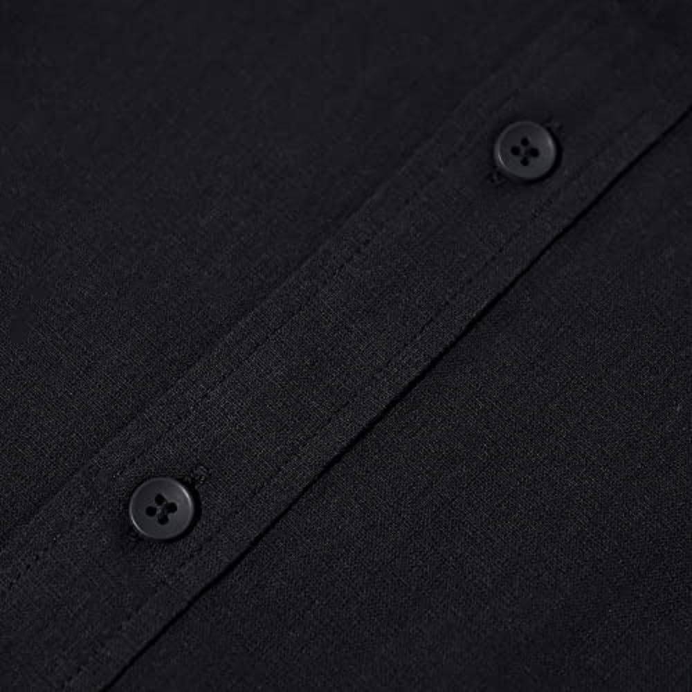 Mens Casual Long Sleeve Cotton Linen Shirts Buttons Down Solid Plain Roll-Up Sleeve Summer Beach Shirts