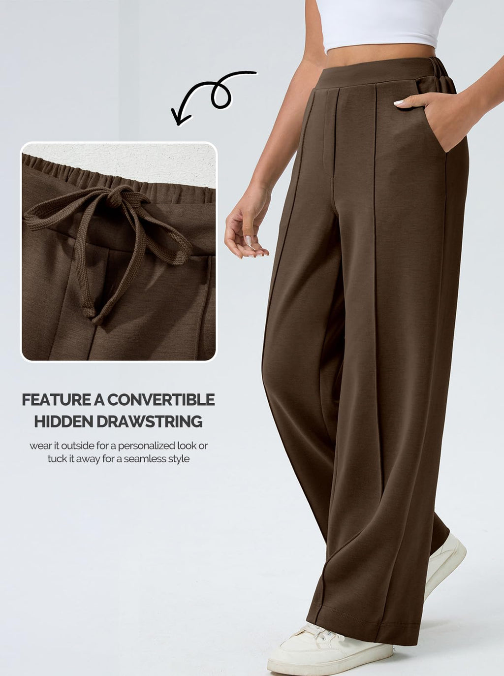 Aleumdr Women's Wide Leg Sweatpants with Pockets Casual High Elastic Waist with Drawstring Loose Baggy Athletic Workout Comfy Flowy Lounge Flecce Lined Workout Pants for 2025 Fall Brown XX-Large