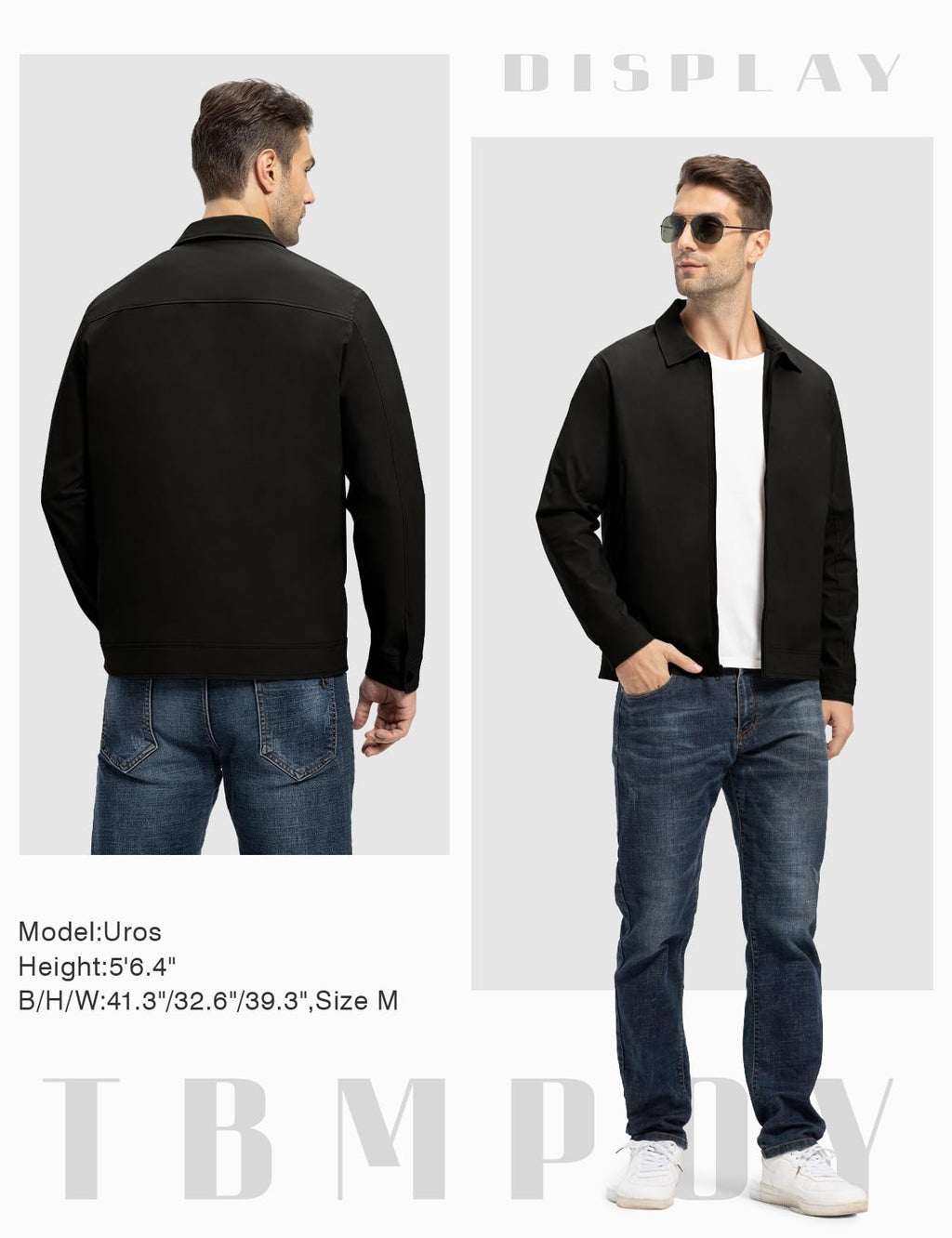 TBMPOY Men's Lightweight Jackets Casual Windbreaker Stylish Light Fall Spring Golf Work Dress Business Black M