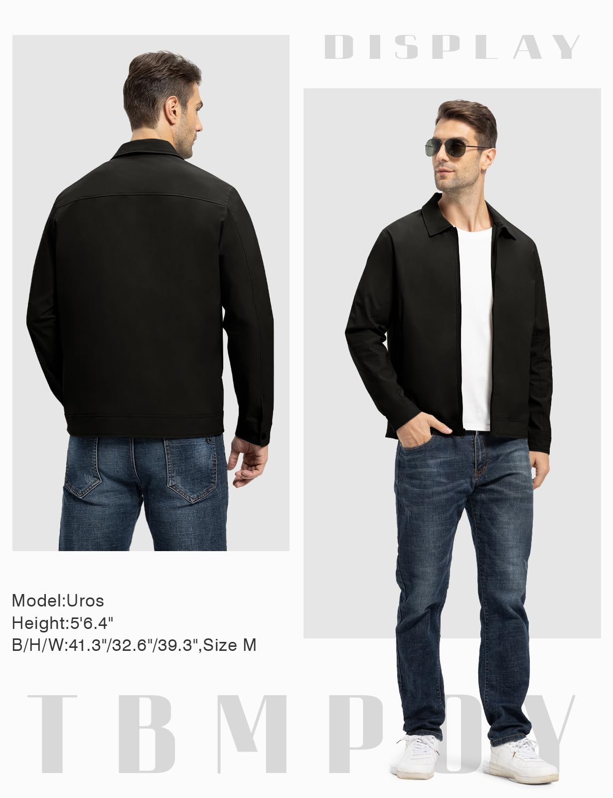 TBMPOY Men's Lightweight Jackets Casual Windbreaker Stylish Light Fall Spring Golf Work Dress Business Black M