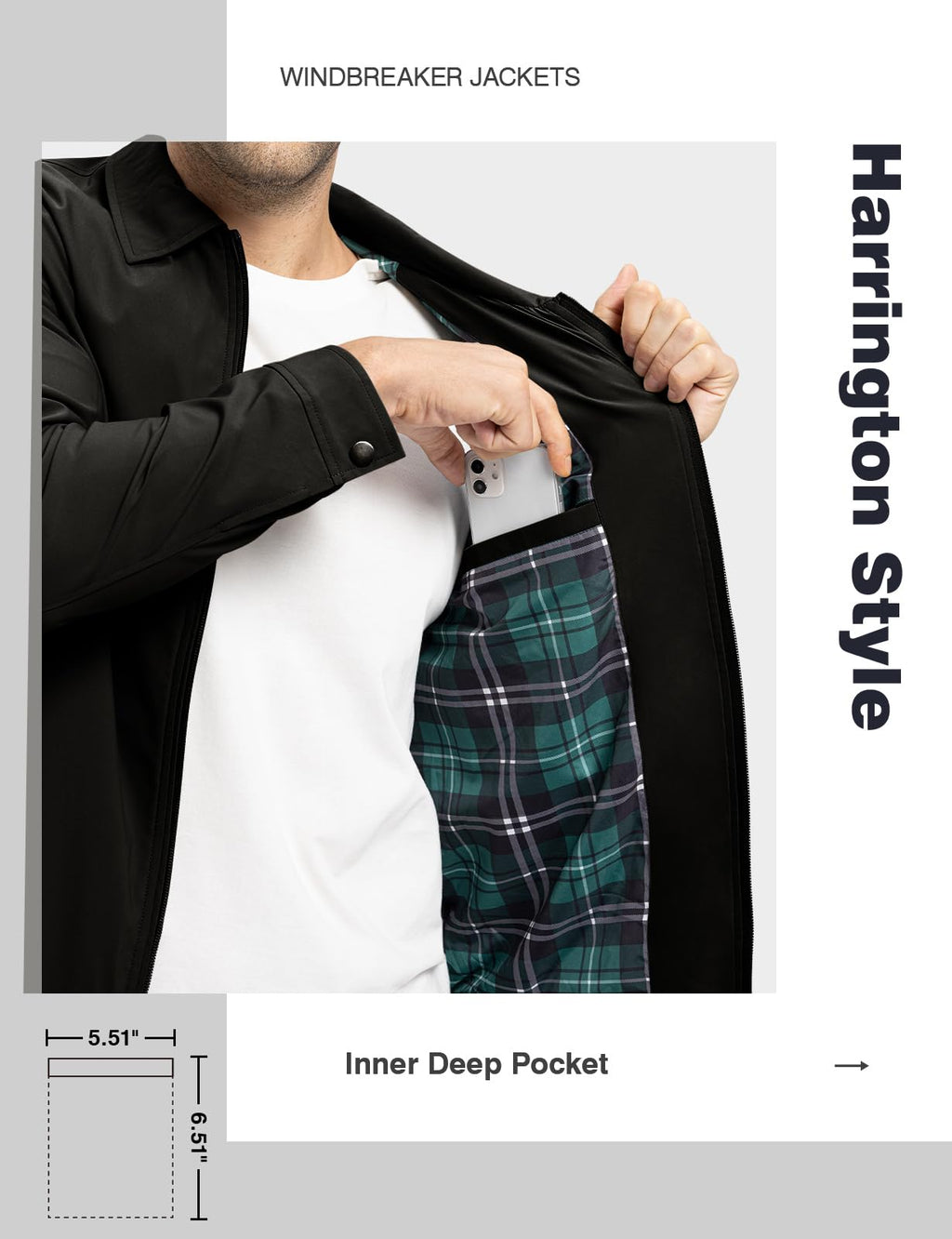 TBMPOY Men's Lightweight Jackets Casual Windbreaker Stylish Light Fall Spring Golf Work Dress Business Black M