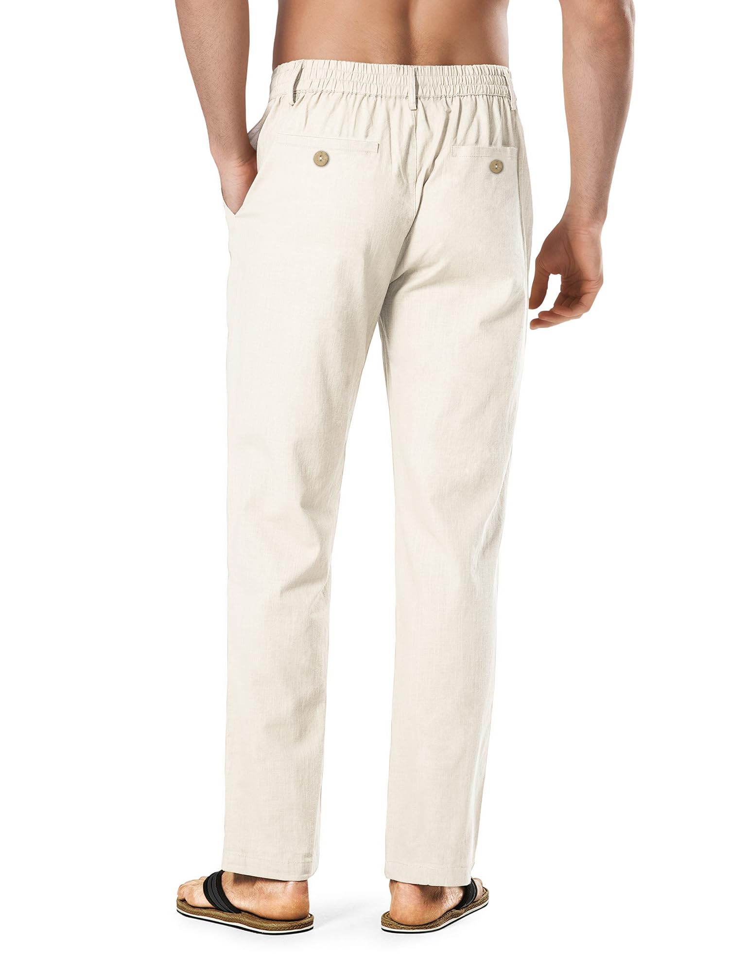 HOTake Men's Linen Dress Pants Casual Drawstring Summer Beach Trousers for Men Straight Fit M(34) Beige