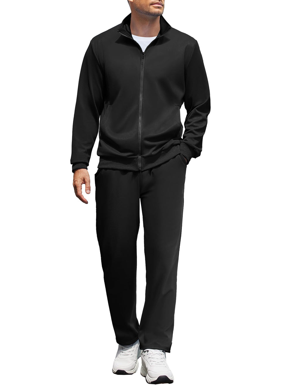 COOFANDY Men's Sweatsuit 2 Piece Casual Athletic Tracksuit Jogging Warm Up Full Zip Sets Black Track Suit Large