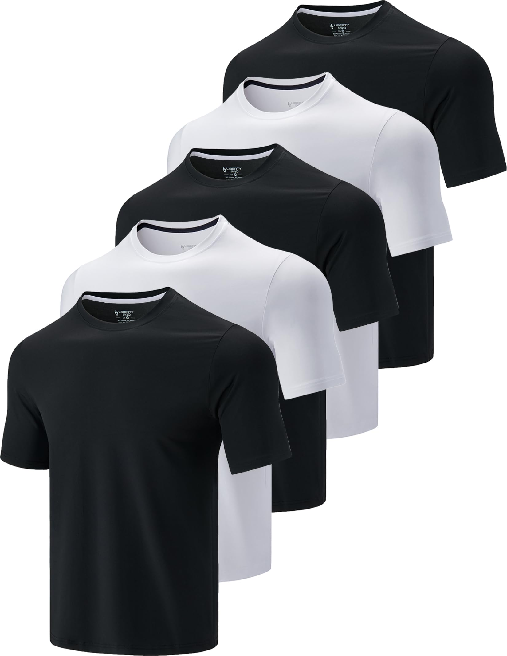 5 Pack Men’s Active Quick Dry Crew Neck T Shirts | Athletic Running Gym Workout Short Sleeve Tee Tops Bulk