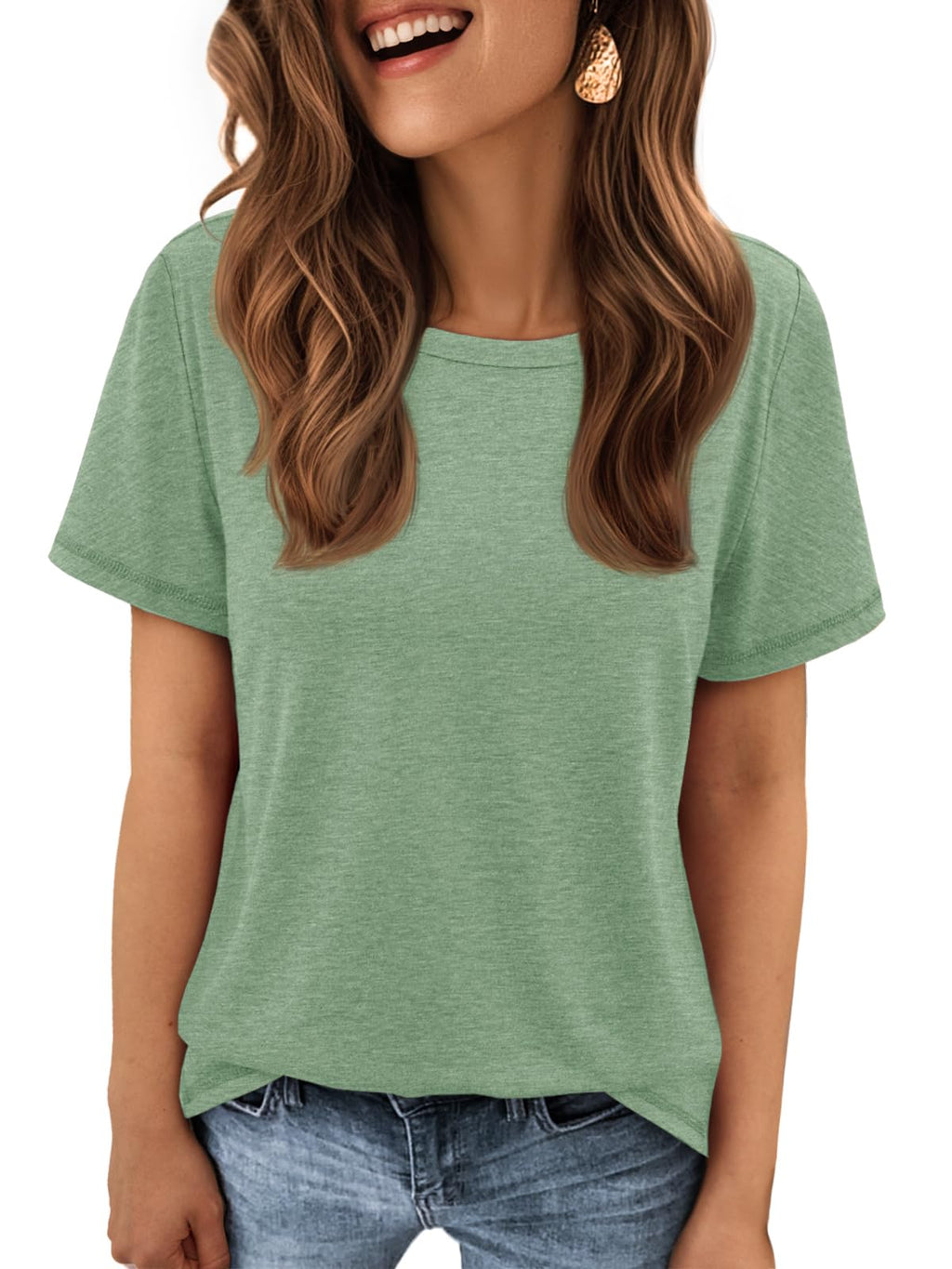 ATHMILE T Shirts for Women Loose Fit Round Neck Summer Tops Dark Green Graphic Tees Women Beach Fashion