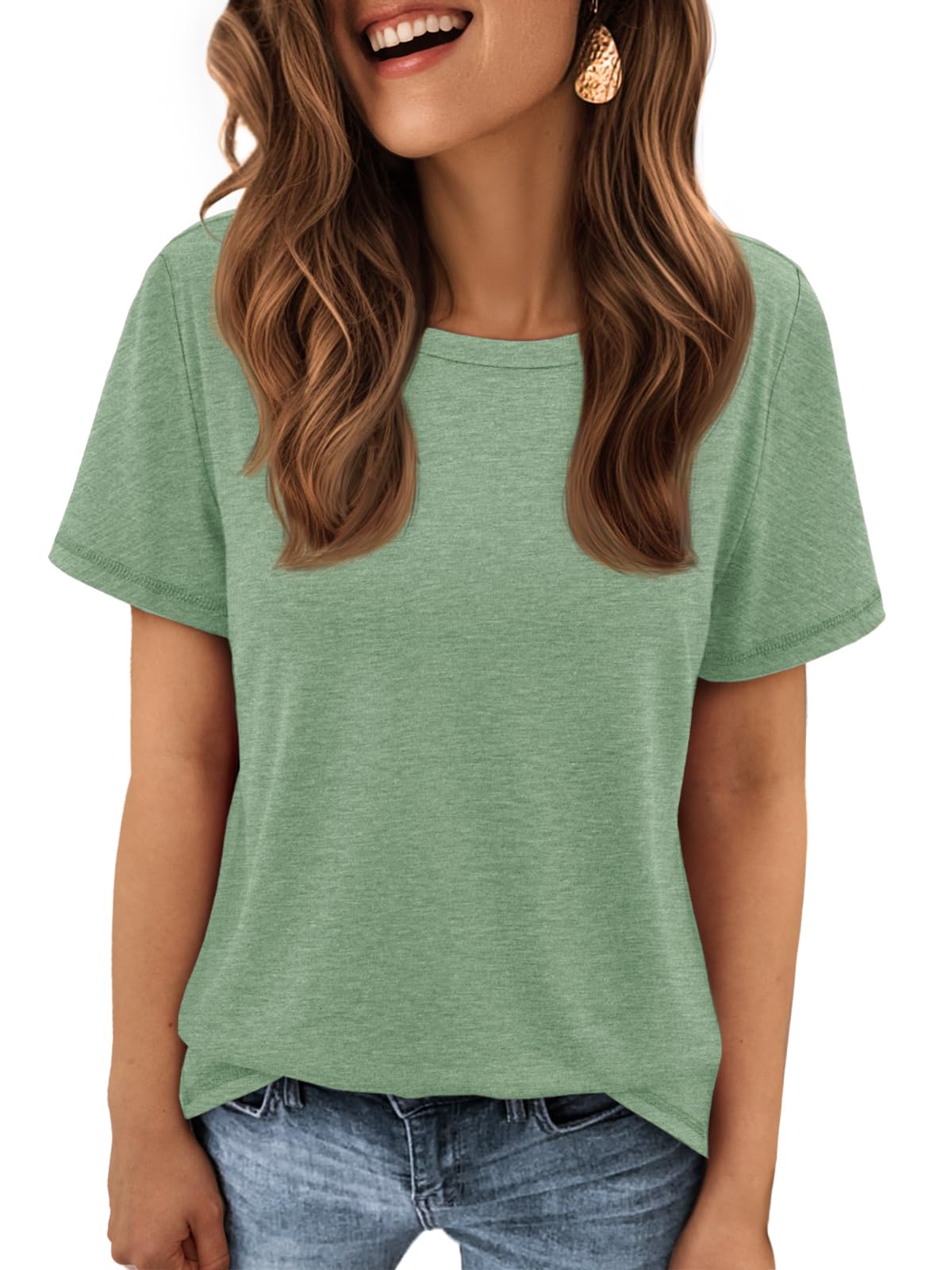 ATHMILE T Shirts for Women Loose Fit Round Neck Summer Tops Dark Green Graphic Tees Women Beach Fashion