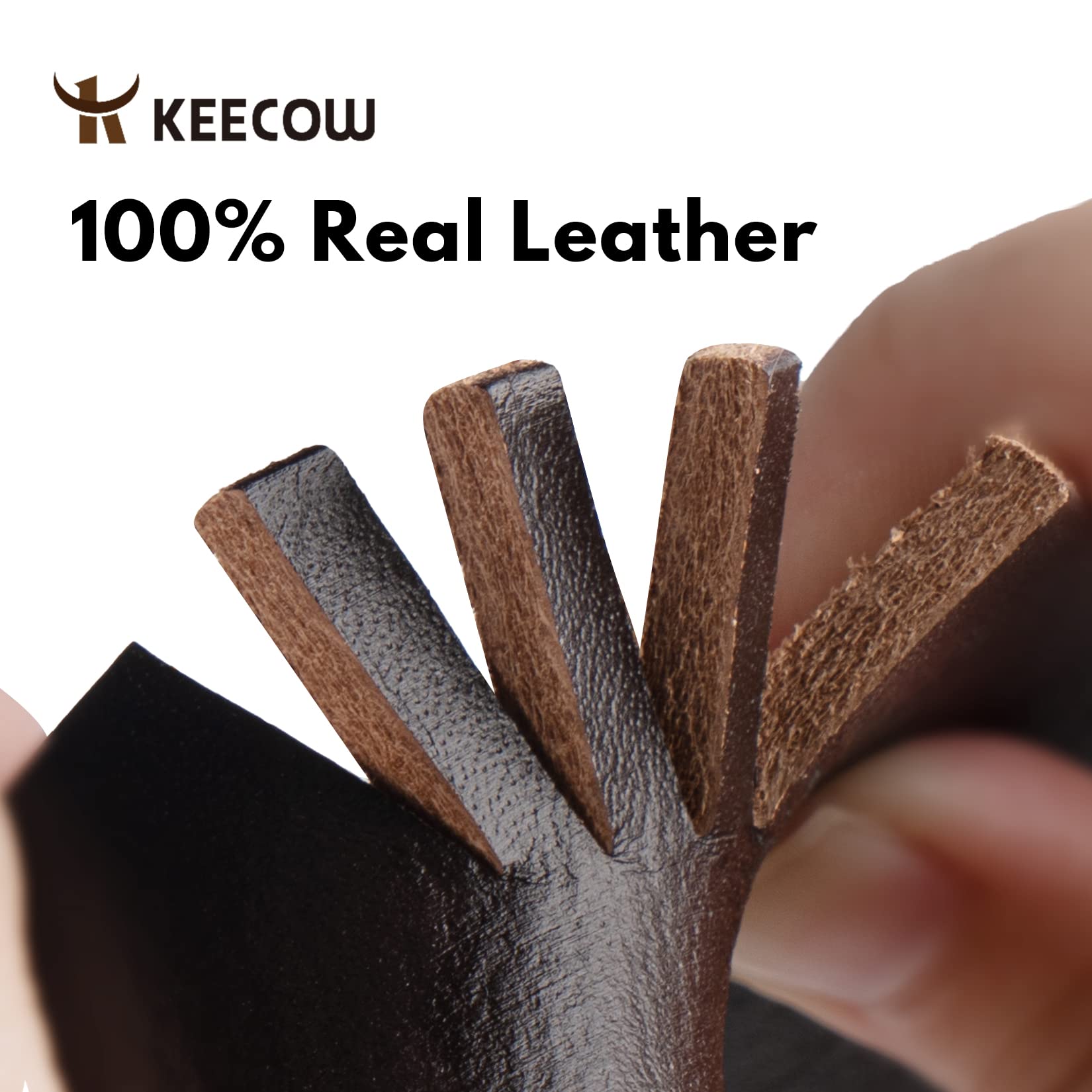 KEECOW Men's 100% Italian Cow Leather Belt Men With Anti-Scratch Buckle,Packed in a Box (1001-brown, 34-38)