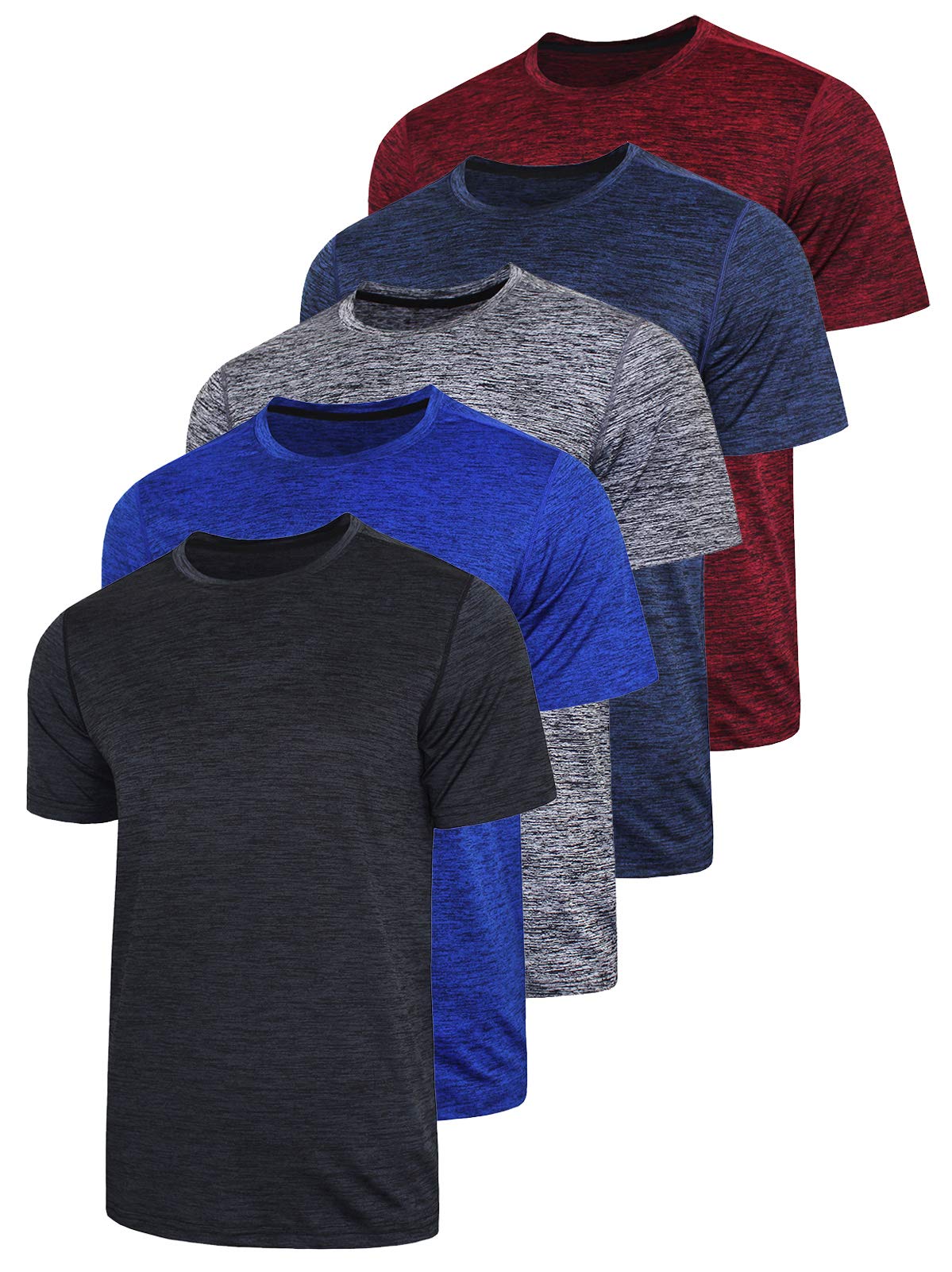 5 Pack Men’s Active Quick Dry Crew Neck T Shirts | Athletic Running Gym Workout Short Sleeve Tee Tops Bulk