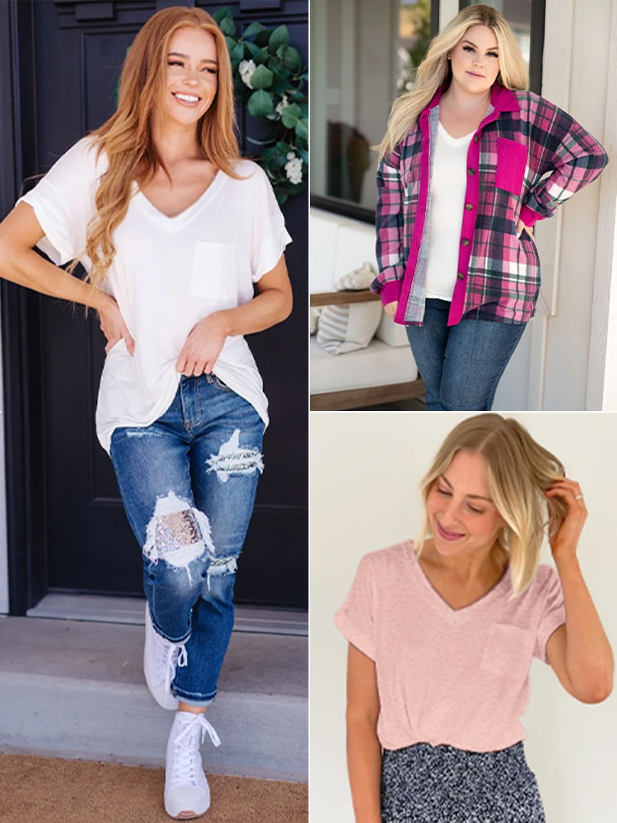 ATHMILE Summer Tops for Women 2024 Womens Tops Casual T Shirts Gray Purple