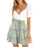 DooMoni Women's High Waisted Floral Mini Skirt Drawstring Boho Print Ruffle Summer Short Skirts