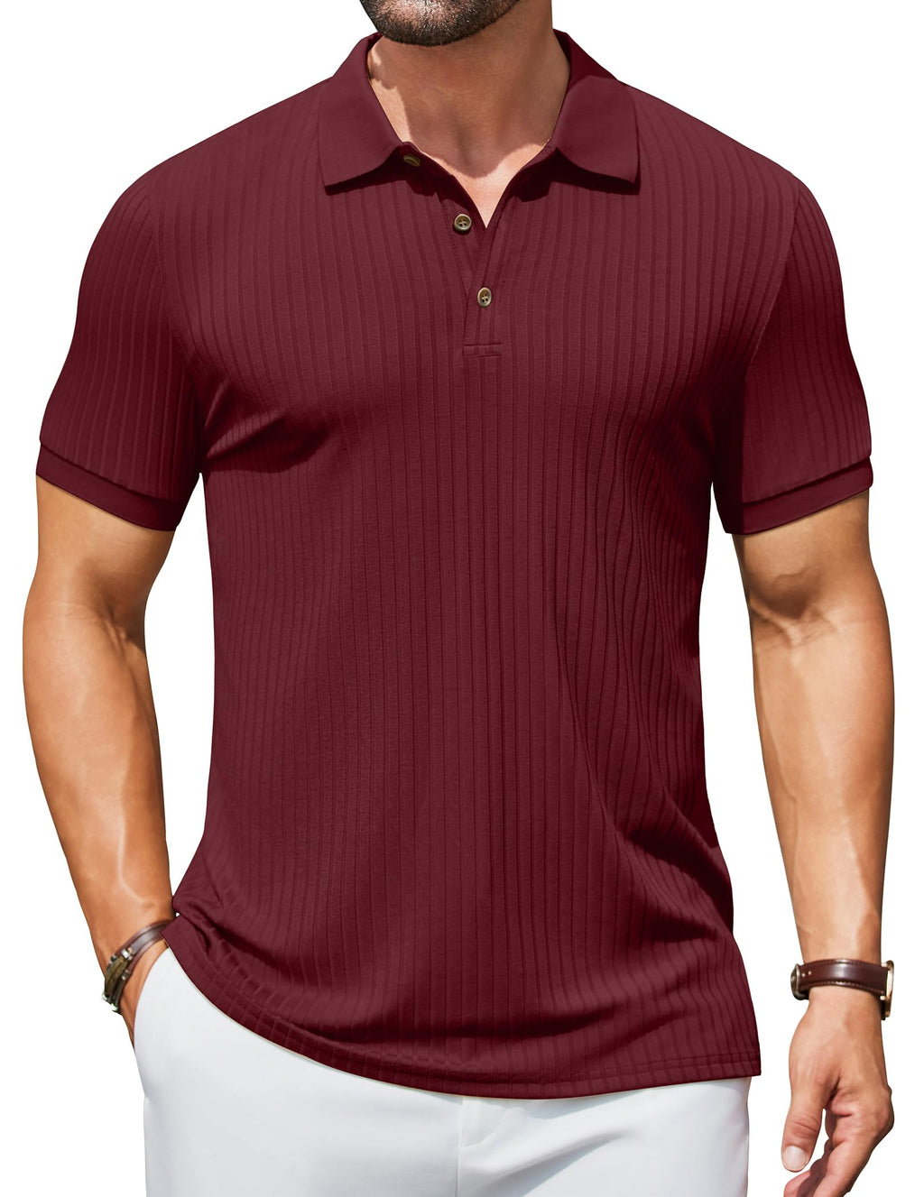 COOFANDY Men's Golf Polos Casual Textured Polo Shirts Short Sleeve Slim Fitted Sport Polo T-Shirts Summer Collared Tops