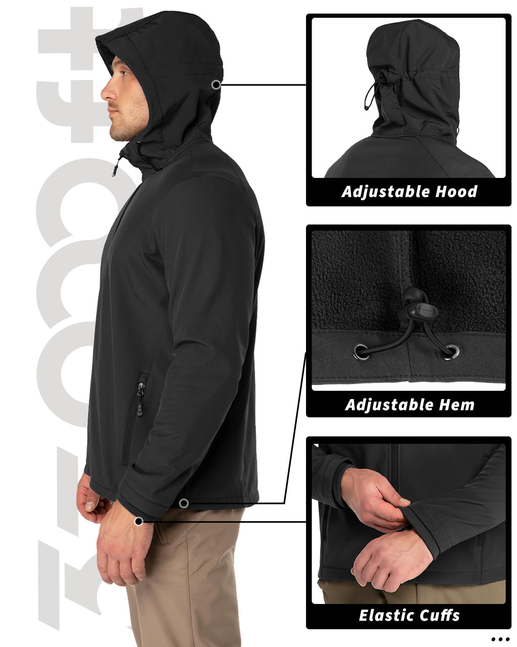 33,000ft Men's Hooded Softshell Jacket Waterproof Lightweight Insulated Windbreaker Fleece Lined Rain Shell Jacket