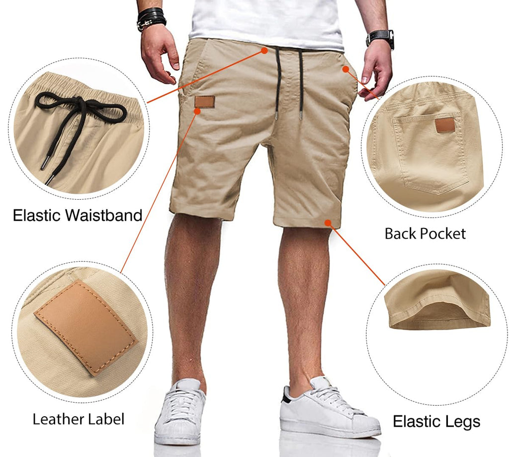 JMIERR Mens Athletic Shorts Casual Cotton Drawstring Summer Beach Twill Chino Dress Golf Workout Gym Running Basketball Shorts, L, S1 Khaki 2