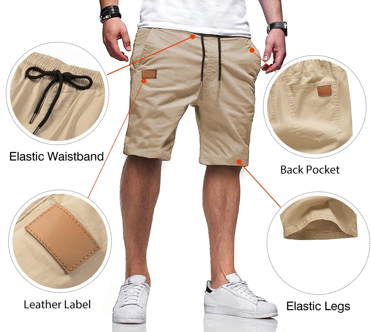 JMIERR Mens Athletic Shorts Casual Cotton Drawstring Summer Beach Twill Chino Dress Golf Workout Gym Running Basketball Shorts, L, S1 Khaki 2