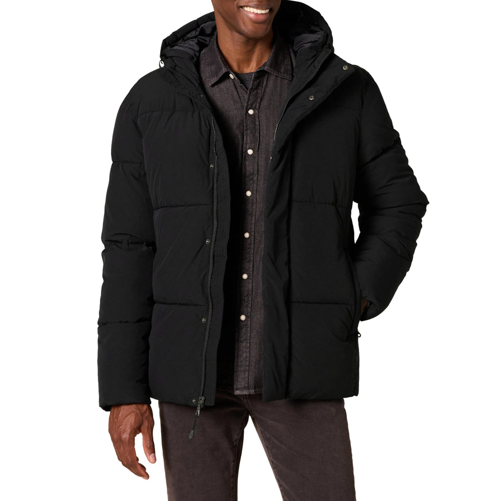 Amazon Essentials Men's Mid-Length Hooded Puffer Coat (Available in Big & Tall), Black, Medium