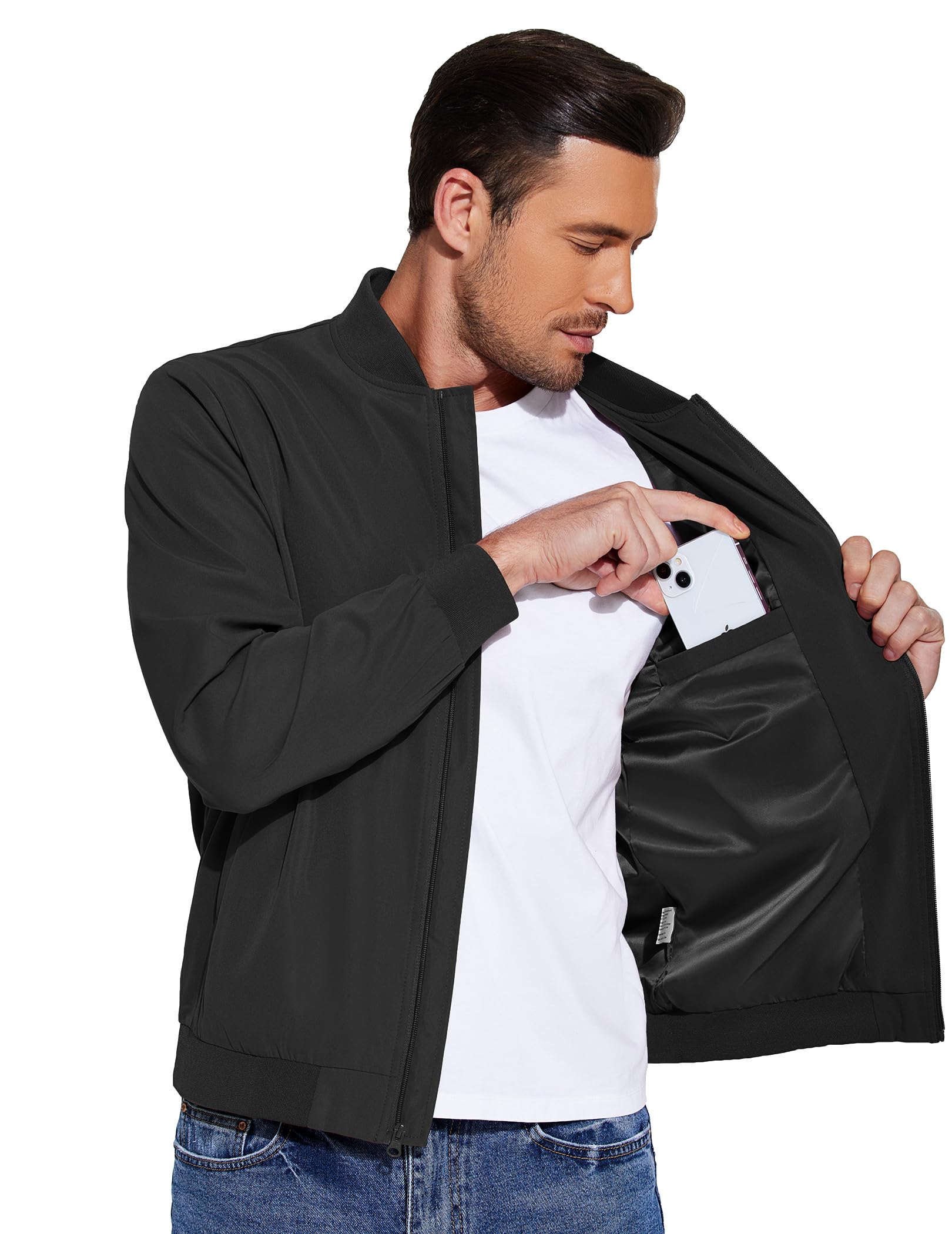 COOFANDY Mens Bomber Jackets Windbreaker Jackets Lightweight Casual Spring Jacket, Black, Small