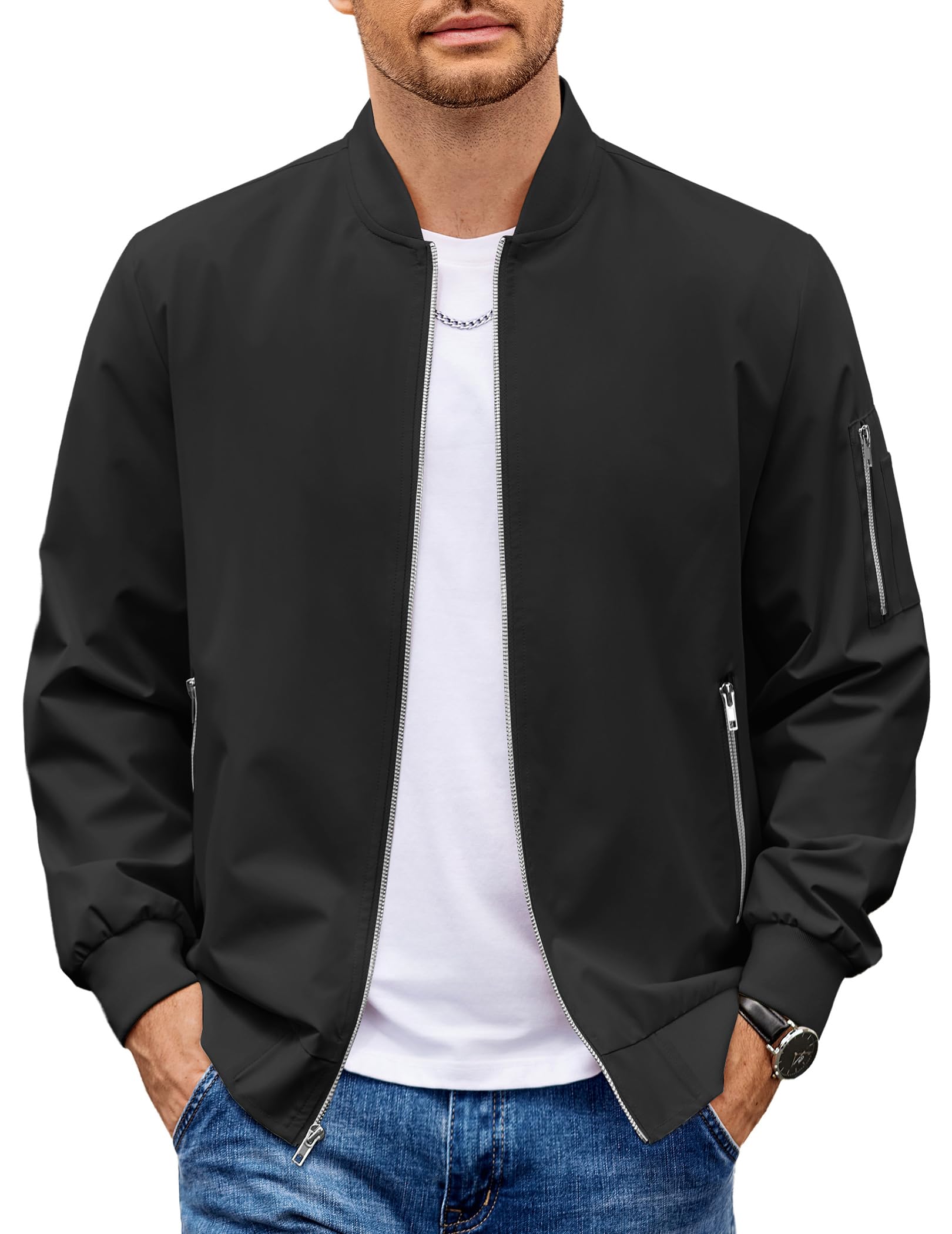 COOFANDY Mens Jacket Black Lightweight Bomber Jackets Coat Casual Spring Fall Windbreakers With Zippered Pocket XXL