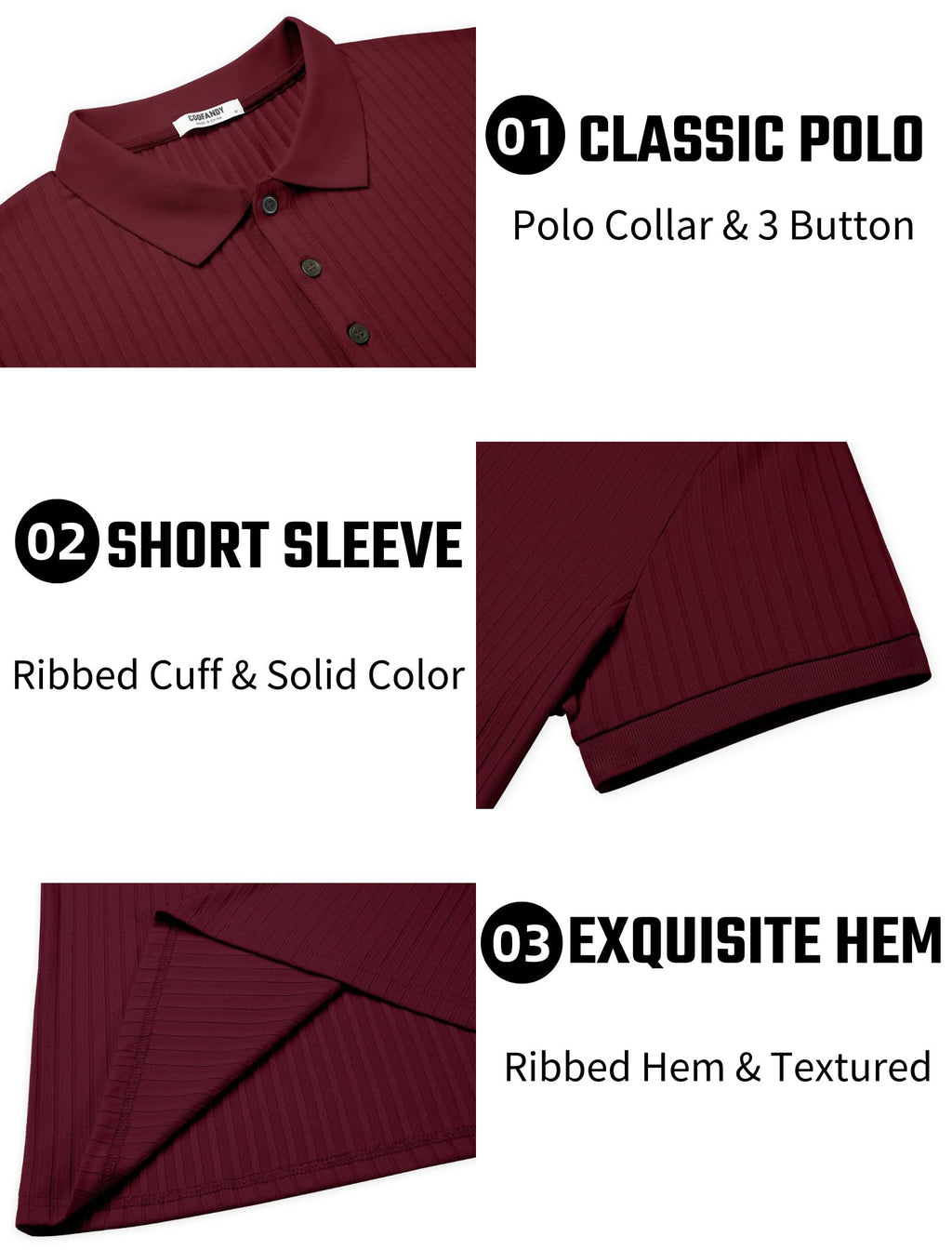 COOFANDY Men's Golf Polos Casual Textured Polo Shirts Short Sleeve Slim Fitted Sport Polo T-Shirts Summer Collared Tops