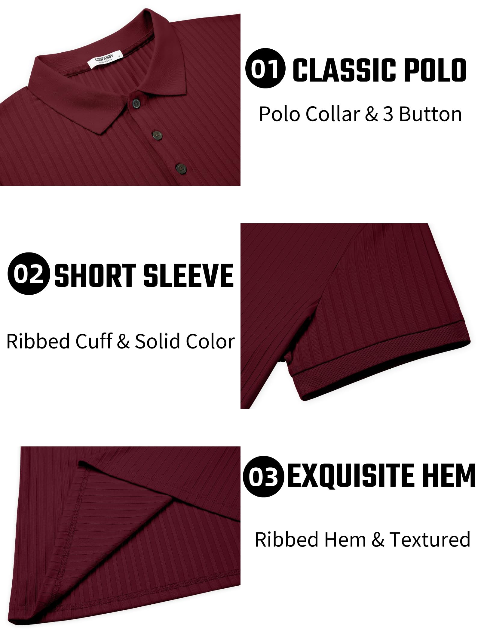 COOFANDY Men's Golf Polos Casual Textured Polo Shirts Short Sleeve Slim Fitted Sport Polo T-Shirts Summer Collared Tops
