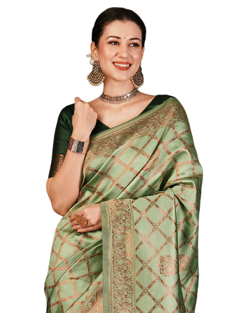 SIRIL Women's Banarasi Jacquard Soft Silk Kanjeevaram Saree With Unstitched Blouse Piece (3759S135A_Pista Green)