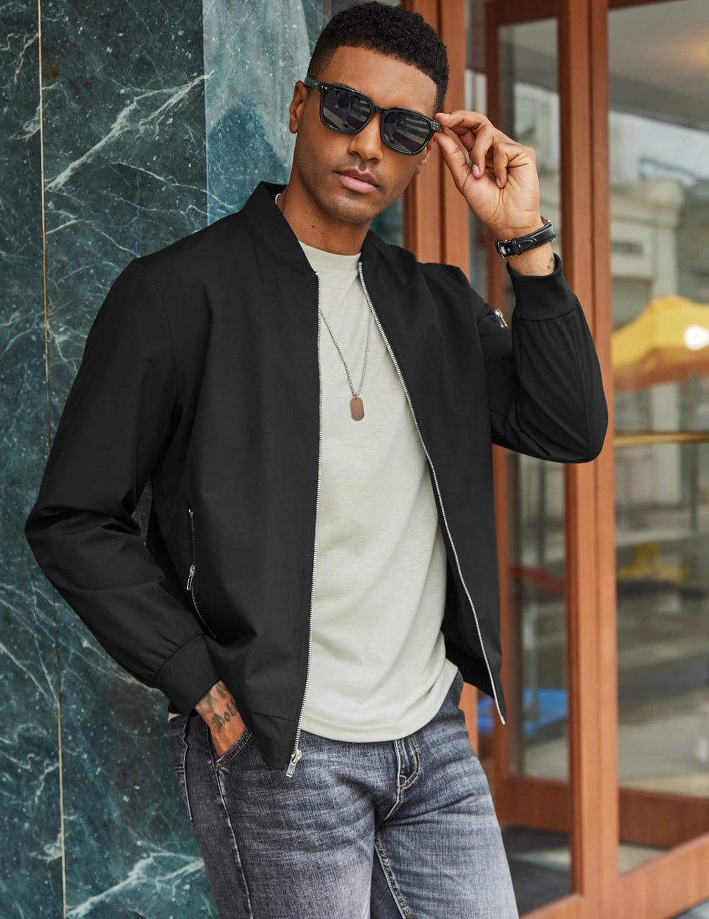 COOFANDY Mens Jacket Black Lightweight Bomber Jackets Coat Casual Spring Fall Windbreakers With Zippered Pocket XXL