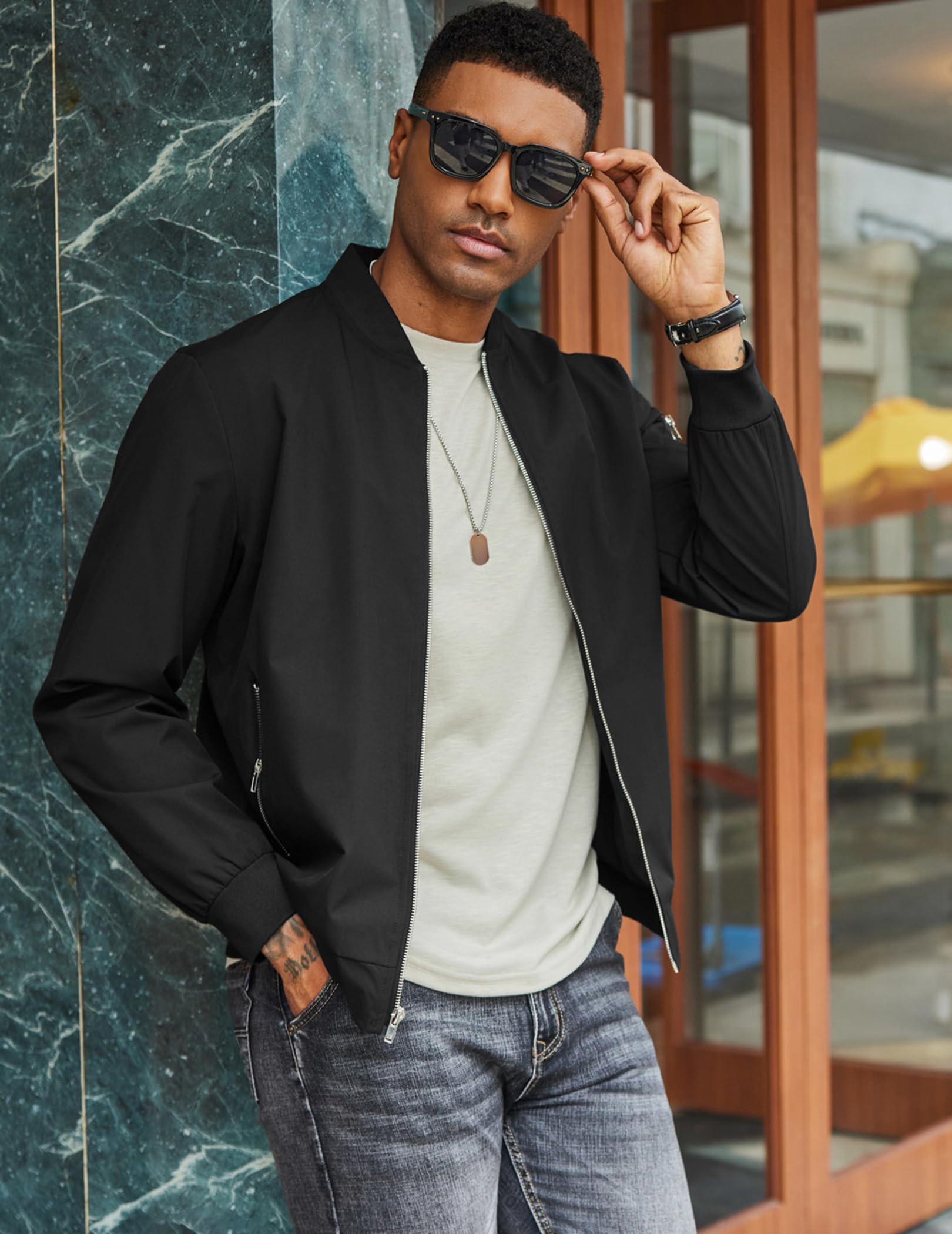 COOFANDY Mens Jacket Black Lightweight Bomber Jackets Coat Casual Spring Fall Windbreakers With Zippered Pocket XXL