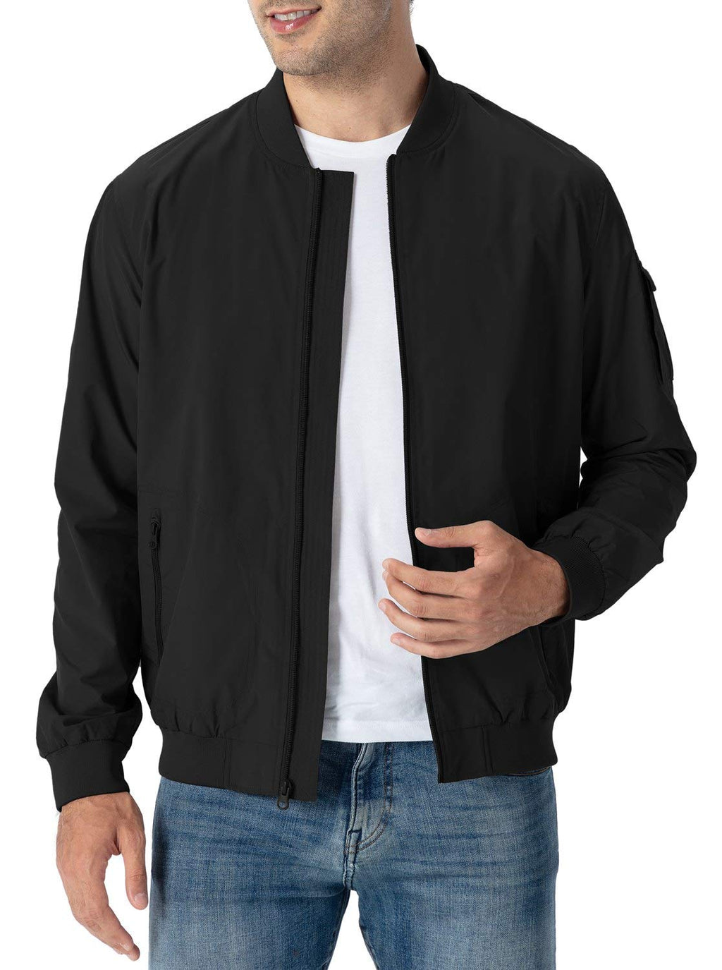 Rdruko Men's Windbreaker Lightweight Bomber Jacket Causal Fashion Light Jacket(Black, US L)