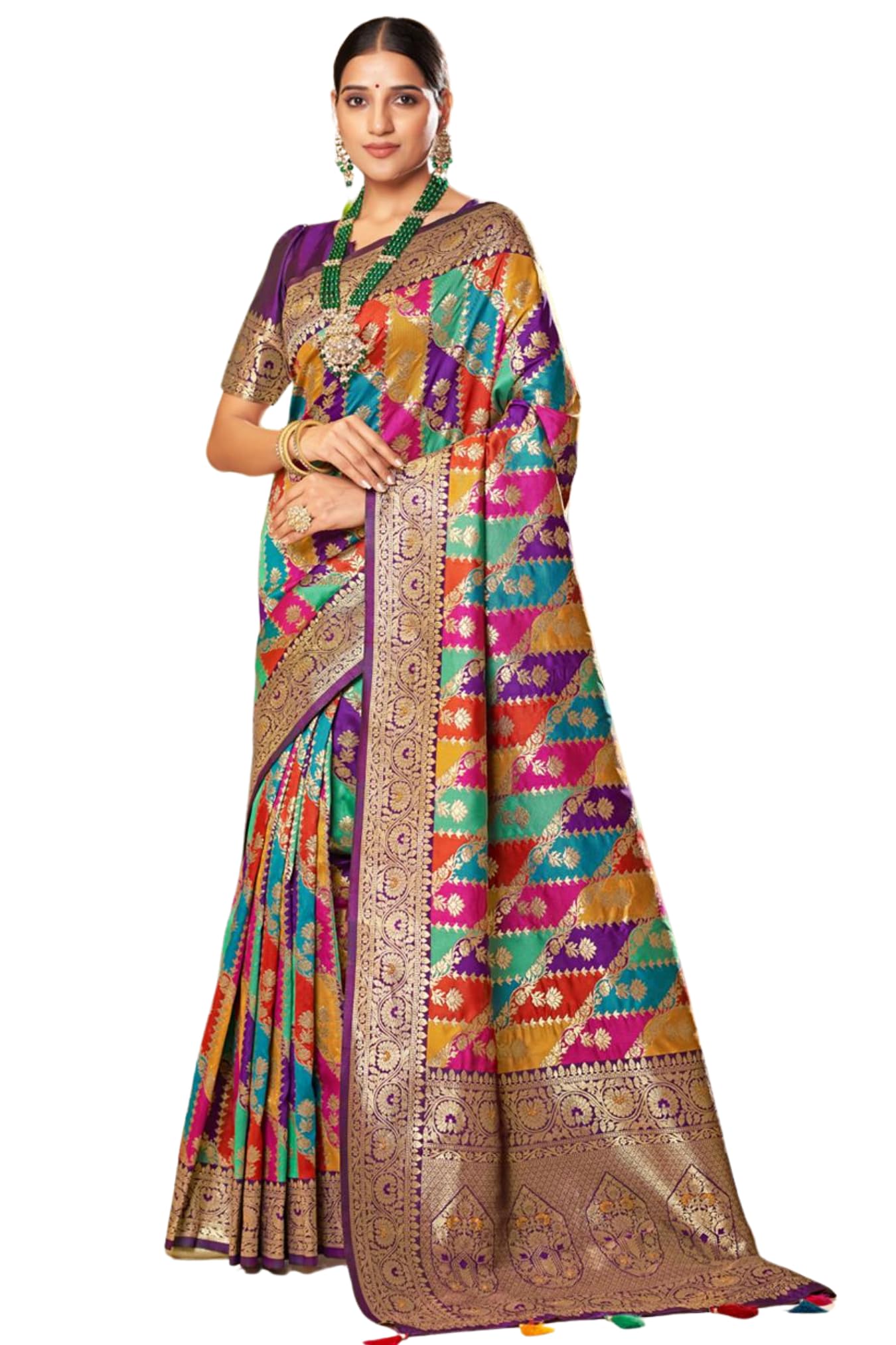 SGF11 Women's Kanjivaram Soft Silk Saree With Blouse Piece 6.3metres (Multicolour)