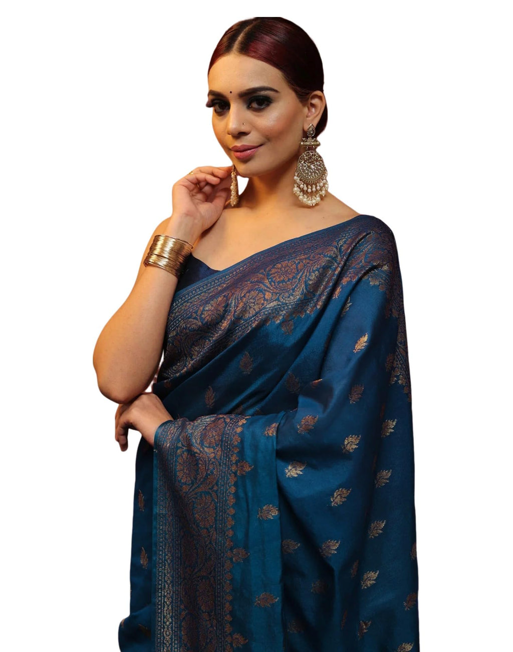 SIRIL Women's Banarasi Silk Kanjivaram Jacquard Saree With Unstitched Blouse Piece (3730S390_Teal Blue)