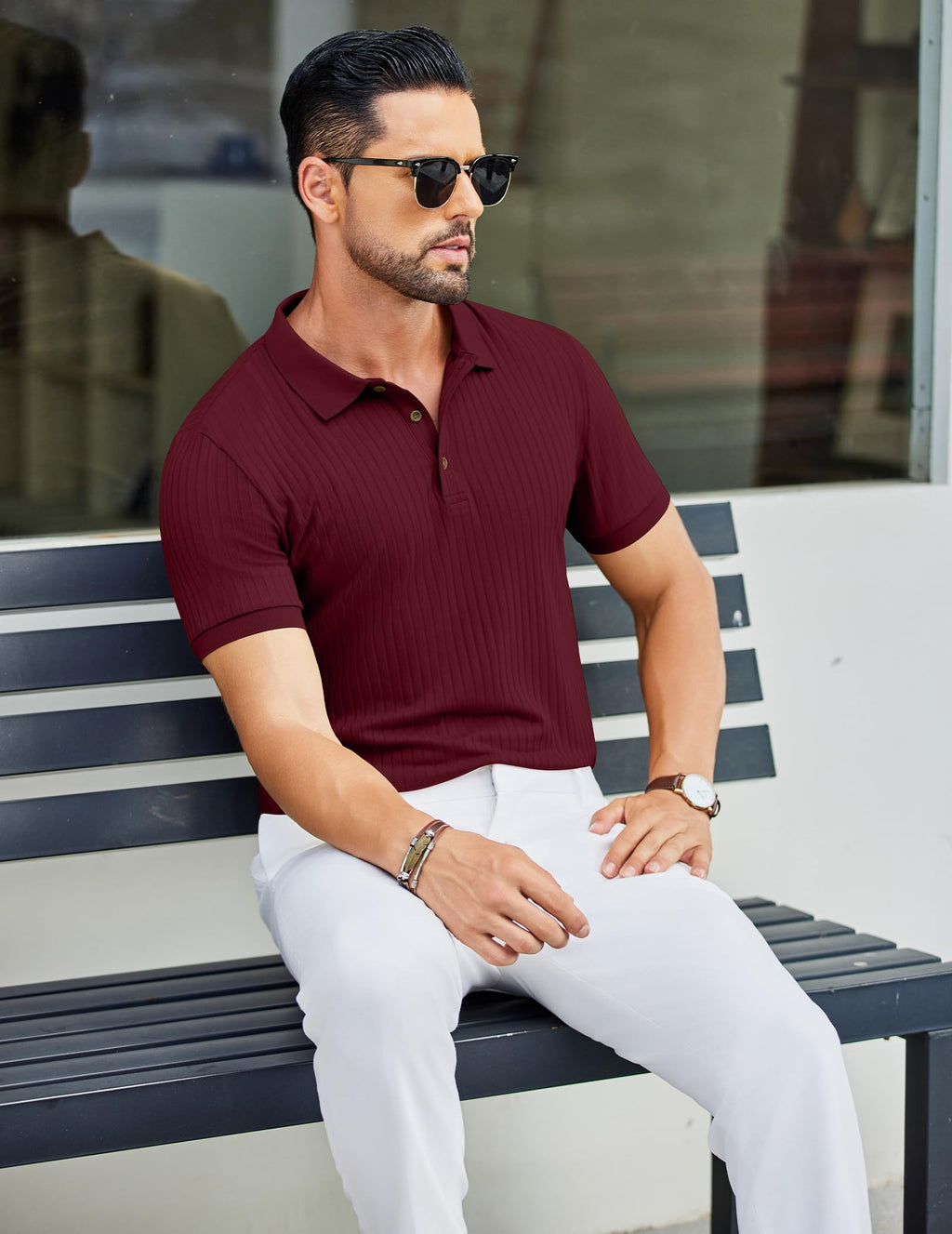 COOFANDY Men's Golf Polos Casual Textured Polo Shirts Short Sleeve Slim Fitted Sport Polo T-Shirts Summer Collared Tops