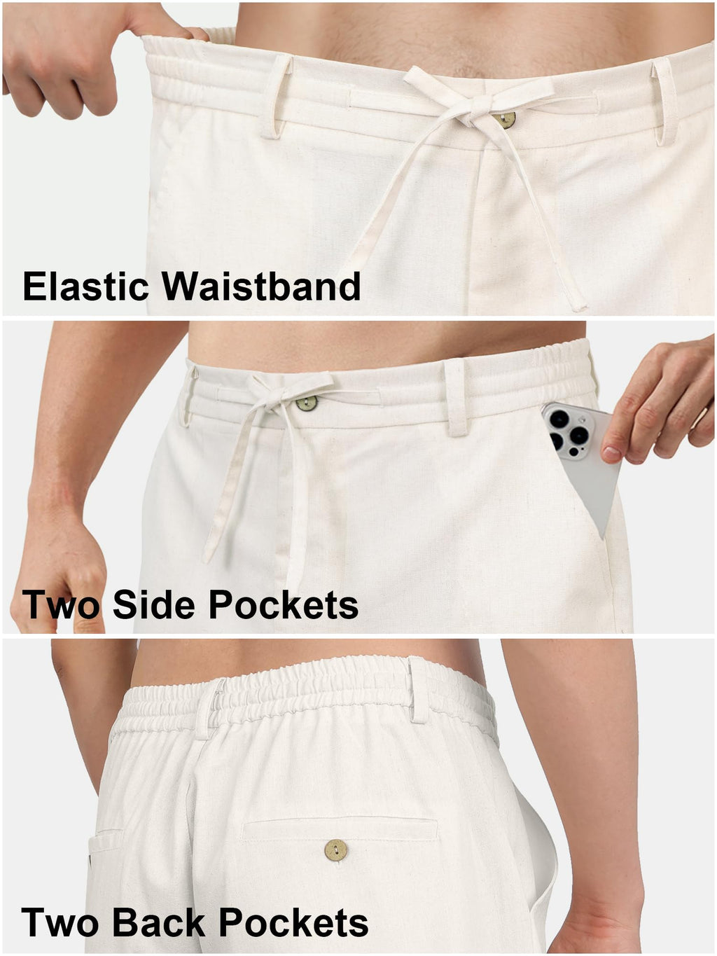 HOTake Men's Linen Dress Pants Casual Drawstring Summer Beach Trousers for Men Straight Fit M(34) Beige