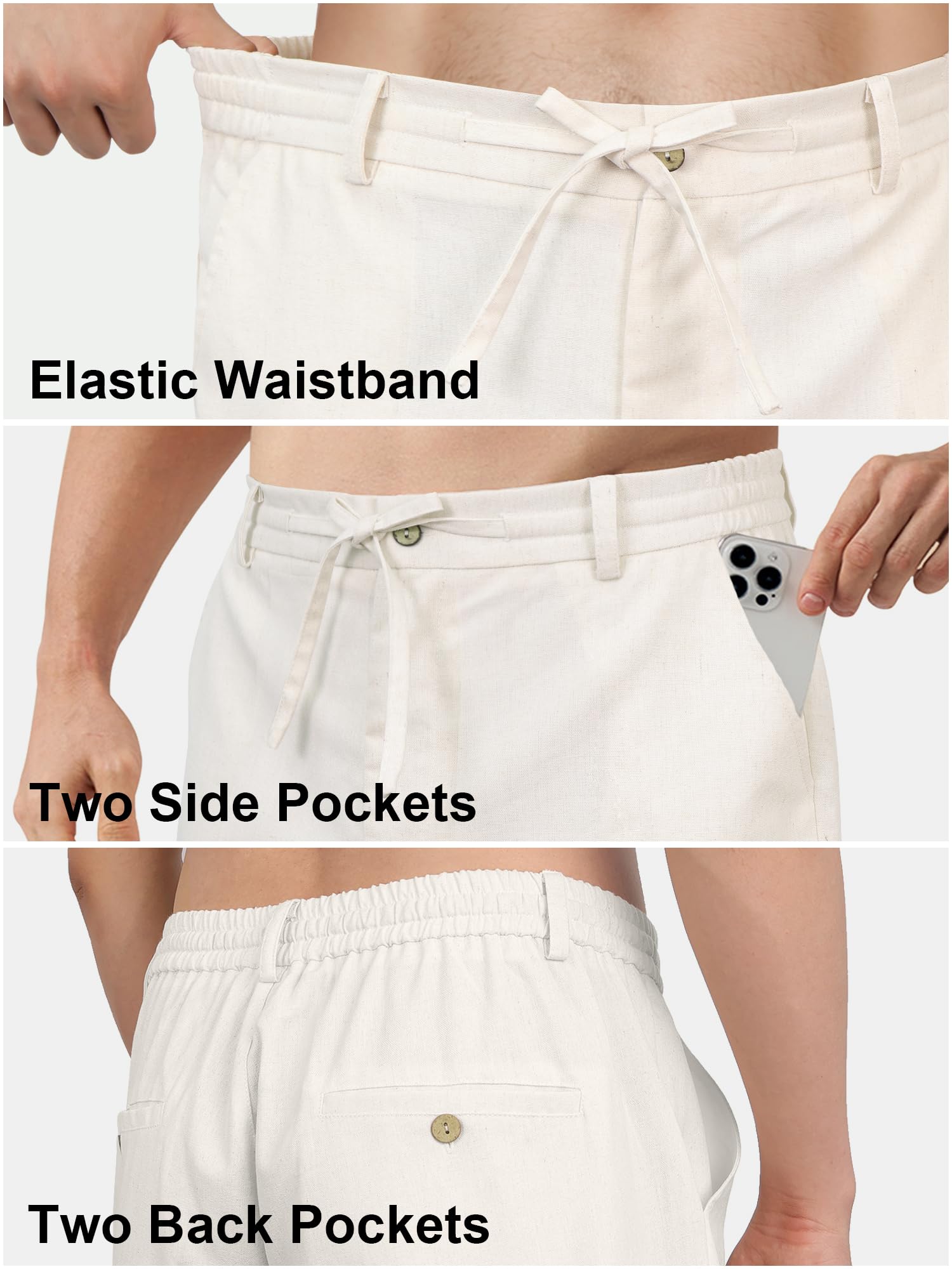 HOTake Men's Linen Dress Pants Casual Drawstring Summer Beach Trousers for Men Straight Fit M(34) Beige