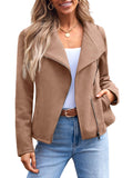 AUTOMET Womens Faux Leather Jackets Suede Fall Fashion 2025 Outfits Winter Clothes Open Front Cropped Coat Outwear Camel L