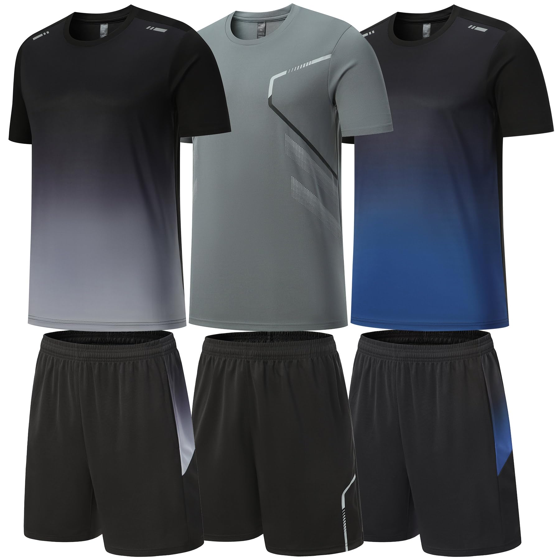BOOMCOOL Gym Clothes for Men Workout Shirts Sets Outfits 6 Piece for Running Football Athletic Exercise Fit for Out T Sports