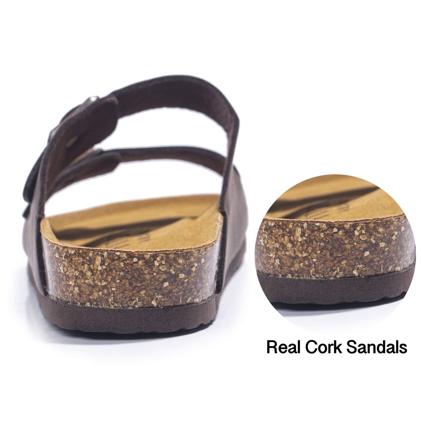 FITORY Mens Sandals, Arch Support Slides with Adjustable Buckle Straps and Cork Footbed Brown Size 10