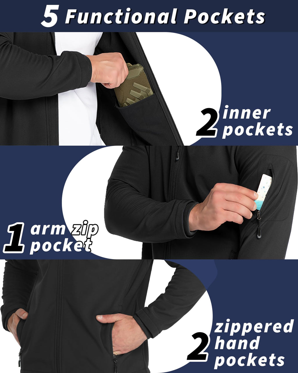 33,000ft Men's Hooded Softshell Jacket Waterproof Lightweight Insulated Windbreaker Fleece Lined Rain Shell Jacket